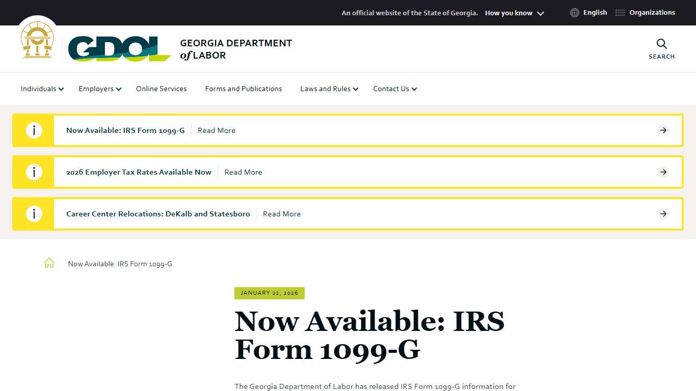 Now Available: IRS Form 1099-G Georgia Department of Labor